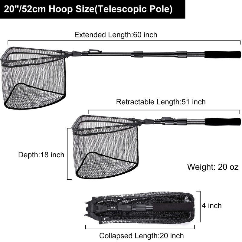 PLUSINNO Fishing Net Fish Floating Landing Net, Kayak Nets with Fixed Foldable Telescopic Pole Handle,Bass Trout Fishing Nets with Nylon Mesh for Pond Lake River,Fishing Gear Gifts for Men,Black 1.5M - Image 2